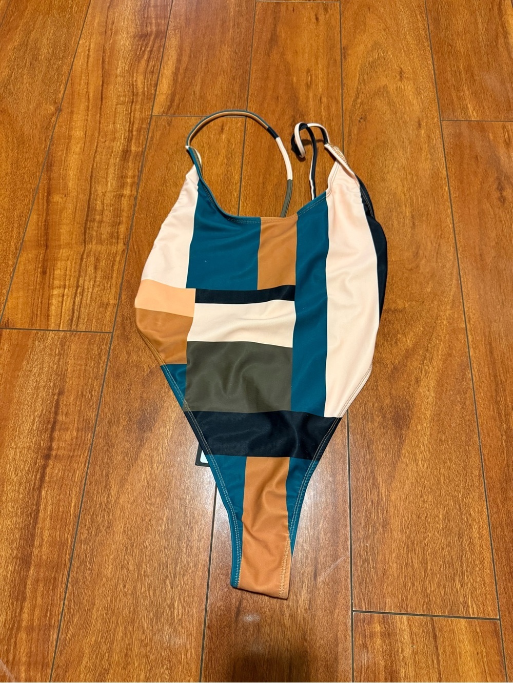 Forplay Colorblock One-Piece Swimsuit in Teal, Tan & Cream